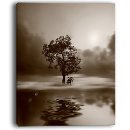 Alone Tree on Island in Sepia - Extra Large Wall Art Landscape