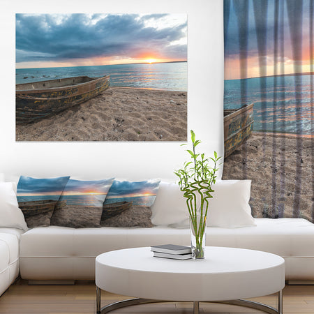 Rusty Row Boat on Sand at Sunset - Extra Large Seascape Art Canvas