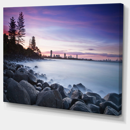 Rocky Burleigh Point in Blue - Extra Large Seascape Art Canvas