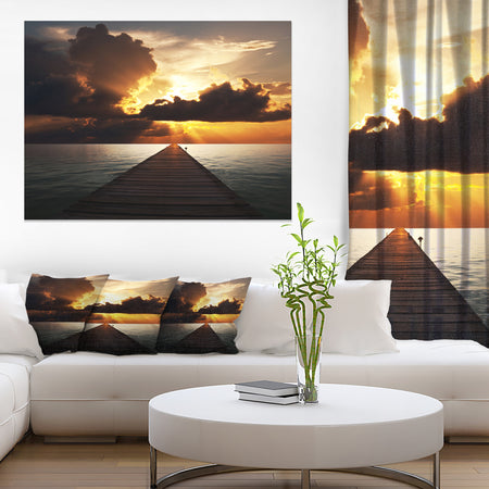 Indefinite Wooden Pier to Gloomy Sea - Large Sea Bridge Canvas Art Print