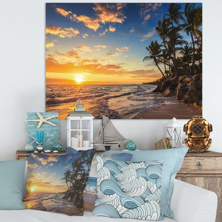 Paradise Tropical Island Beach with Palms - Seascape Art Canvas