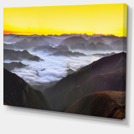 Foggy Sunrise Over Mountains - Landscape Wall Art Canvas Print