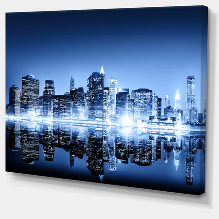 Night New York City Mirrored - Cityscape Artwork Canvas