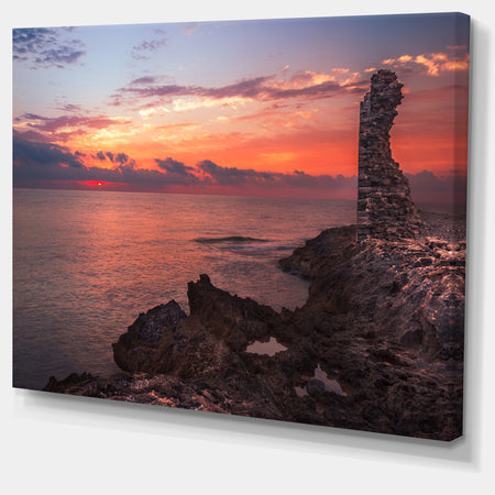 Red Rocky Beach with Ancient Ruins - Oversized Beach Canvas Artwork