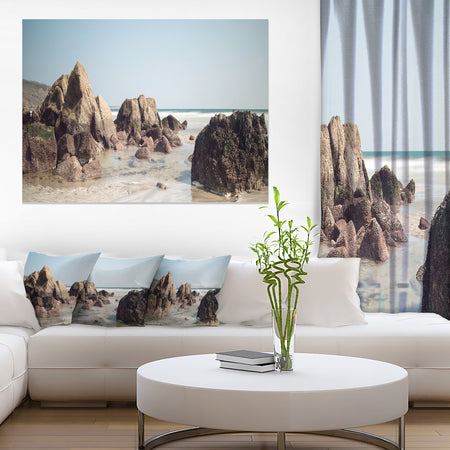 Large Rocks at Coast Panorama - Extra Large Seashore Canvas Art