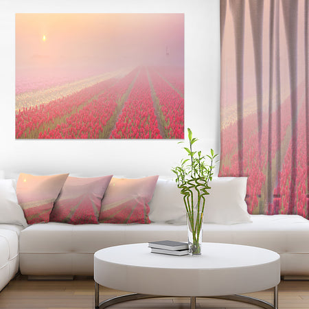Sunrise over Rows of Tulips - Landscape Wall Art Canvas Print