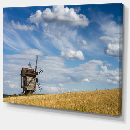 Cloudy Sky and Windmill Summer day - Landscape Wall Art Canvas Print