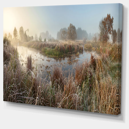 Frosty Grass Aside River Panorama - Landscape Print Wall Artwork
