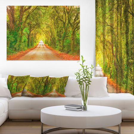 Fall Greenery and Road Straight Ahead - Oversized Forest Canvas Art