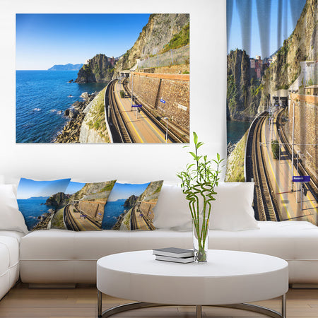 Train and Railroad Station in Manarola - Oversized Landscape Wall Art Print