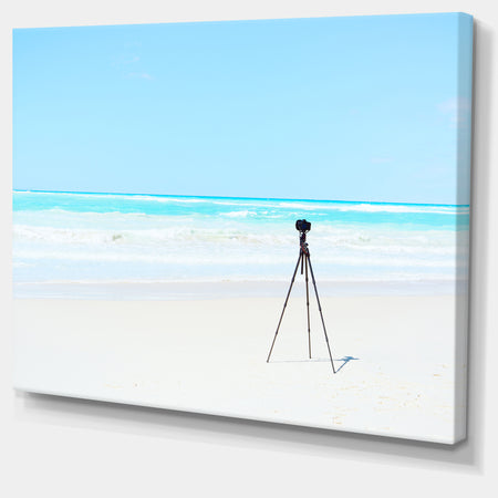 Digital Camera and Tripod on Beach - Oversized Landscape Wall Art Print