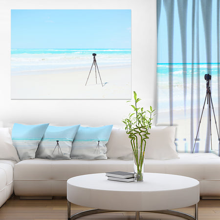 Digital Camera and Tripod on Beach - Oversized Landscape Wall Art Print