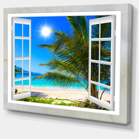 Window Open to Beach with Palm - Extra Large Seashore Canvas Art
