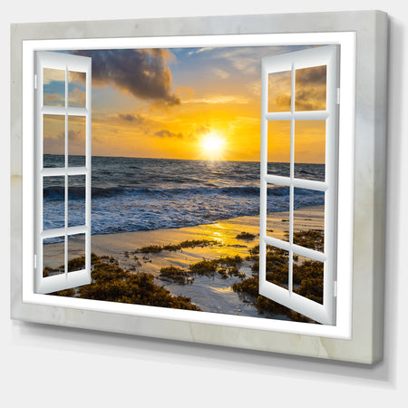 Open Window to Bright Yellow Sunset - Modern Seascape Canvas Artwork