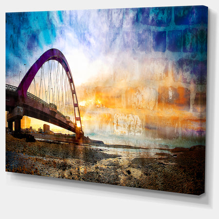 Color Red Bridge Sunset Taiwan - Modern Seascape Canvas Artwork