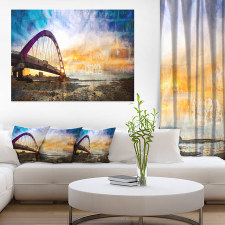 Color Red Bridge Sunset Taiwan - Modern Seascape Canvas Artwork