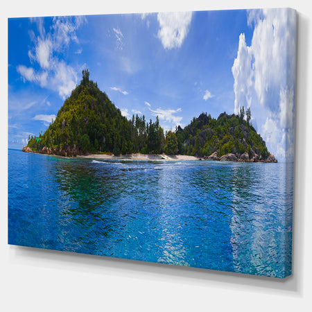 Tropical Island at Seychelles Panorama - Modern Seascape Canvas Artwork