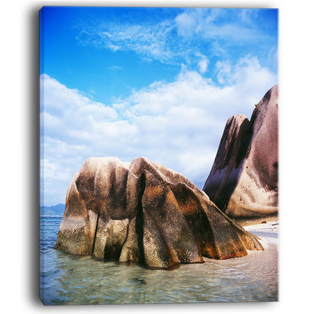 Massive Rocks in Seychelles Beach - Modern Seascape Canvas Artwork