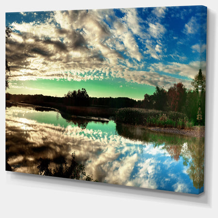 Sky Clouds Mirrored in River Panorama - Landscape Art Canvas Print
