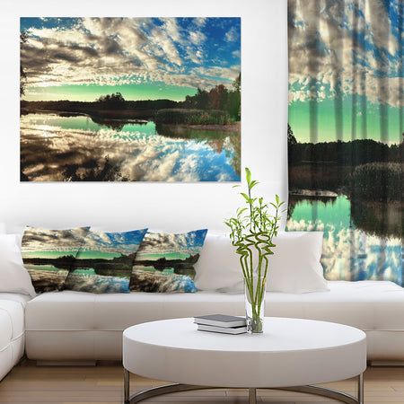 Sky Clouds Mirrored in River Panorama - Landscape Art Canvas Print