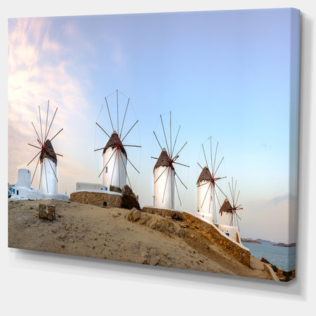 Traditional Greek Windmills Panorama - Landscape Art Canvas Print