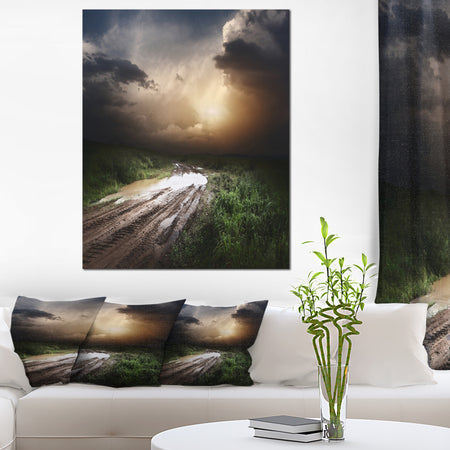Muddy Countryside Roads under Dark Clouds - Landscape Art Canvas Print
