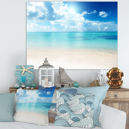 Sand of Beach in Blue Caribbean Sea - Modern Seascape Canvas Artwork