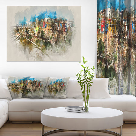 Villajoyosa Town Watercolor - Cityscape Artwork Canvas