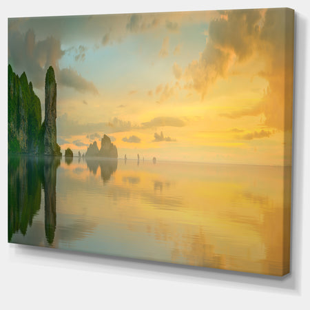 Colorful Sky and Board on Beach - Large Seascape Art Canvas Print