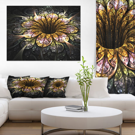 Dark Golden Fractal Flower Digital Art - Large Floral Canvas Art Print