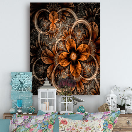 Dark Orange Digital Art Fractal Flower - Large Floral Canvas Art Print