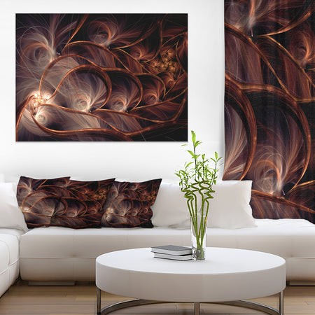 Glittering Brown Fractal Flower on Black - Large Floral Canvas Art Print