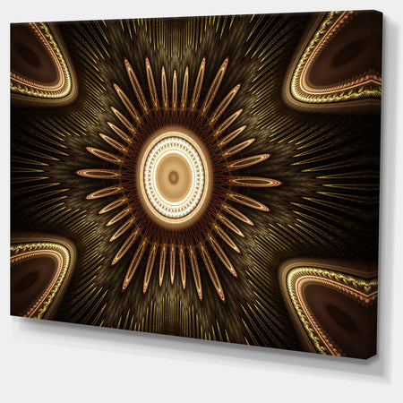 White Brown Rounded Fractal Flower - Large Floral Canvas Art Print