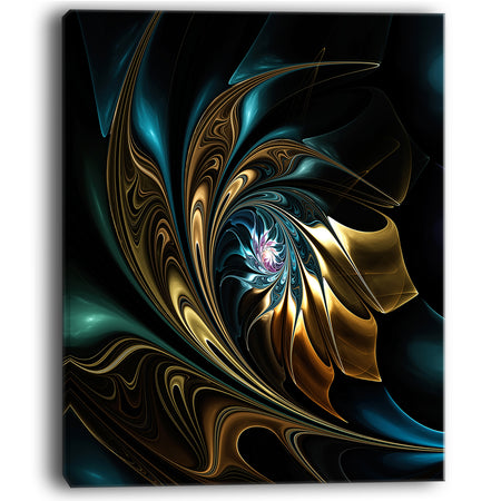 Brown Blue Fractal Flower in Black - Oversized Abstract Canvas Art