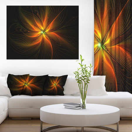 Shiny Golden Yellow Fractal Flower on Black - Floral Canvas Artwork Print