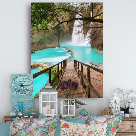 Stairway into Beautiful Waterfall - Oversized Landscape Canvas Art