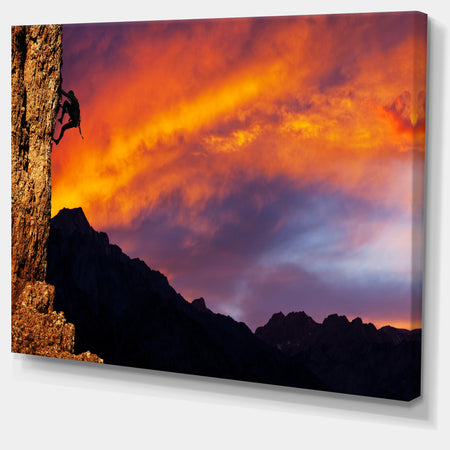 Climber on Sunset Background - Extra Large Landscape Canvas Art