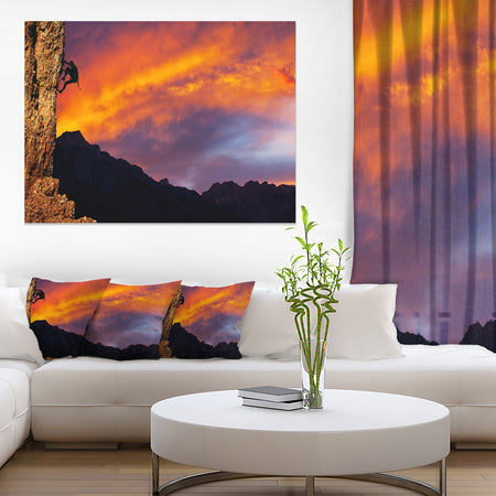 Climber on Sunset Background - Extra Large Landscape Canvas Art