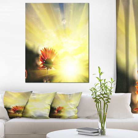 Flower Against Bright Yellow Sunset - Modern Flower Canvas Art Print