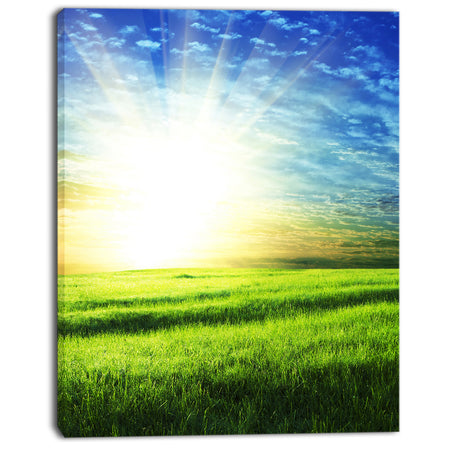 Bright Green Field At Sunrise - Oversized Landscape Canvas Art