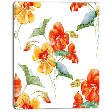 Watercolor Nasturtium Flower Pattern - Extra Large Floral Canvas Art