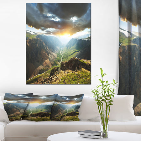 Clouds Touching Mountains At Sunset - Oversized Landscape Canvas Art