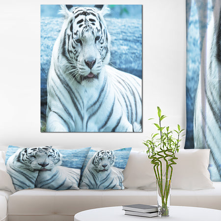 Silver Tiger with Water Background - African Canvas Artwork