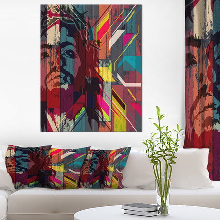 Jesus over Abstract Wooden Design - Large Abstract Canvas Art