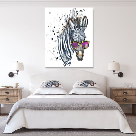 Funny Zebra Watercolor - Animal Canvas Art Print