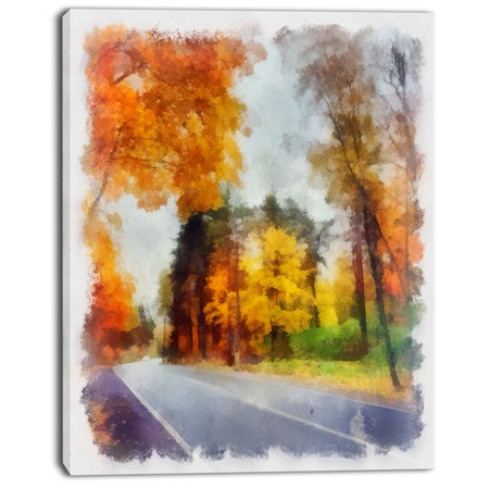 Road and Forest Sketch Watercolor - Landscape Canvas Wall Art