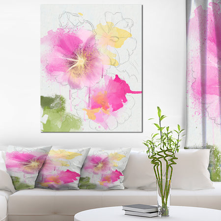 Light Pink Flowers Watercolor - Modern Floral Canvas Wall Art