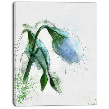 Green Tulip Sketch Watercolor - Modern Floral Canvas Wall Art