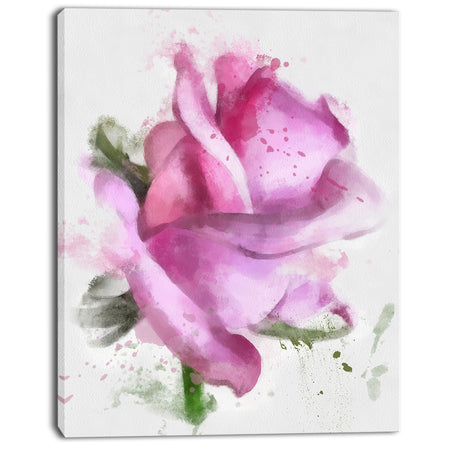 Pink Rose Drawing Watercolor - Modern Floral Canvas Wall Art