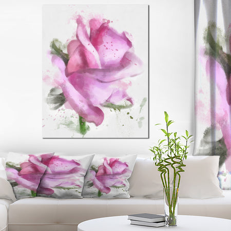 Pink Rose Drawing Watercolor - Modern Floral Canvas Wall Art
